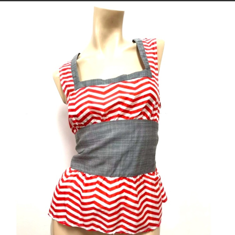 RARE BAHAR SHAHPAR CHEVRON PEPLUM SLEEVELESS TANK TOP RUCHED L ANTHRO MISSONI